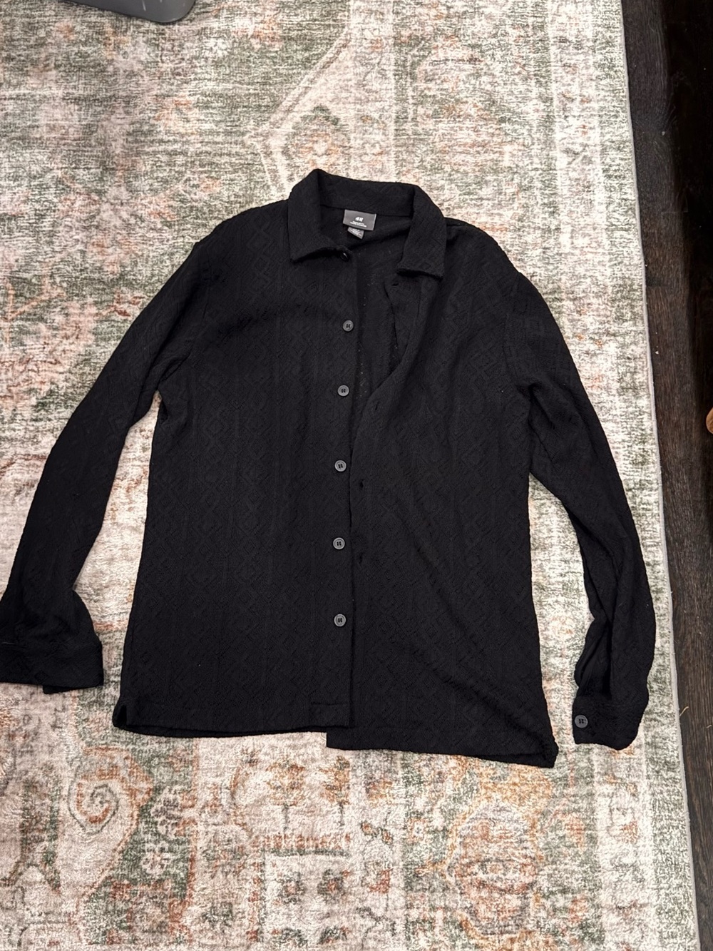 H&M Black Textured Button-Front Shirt Jacket